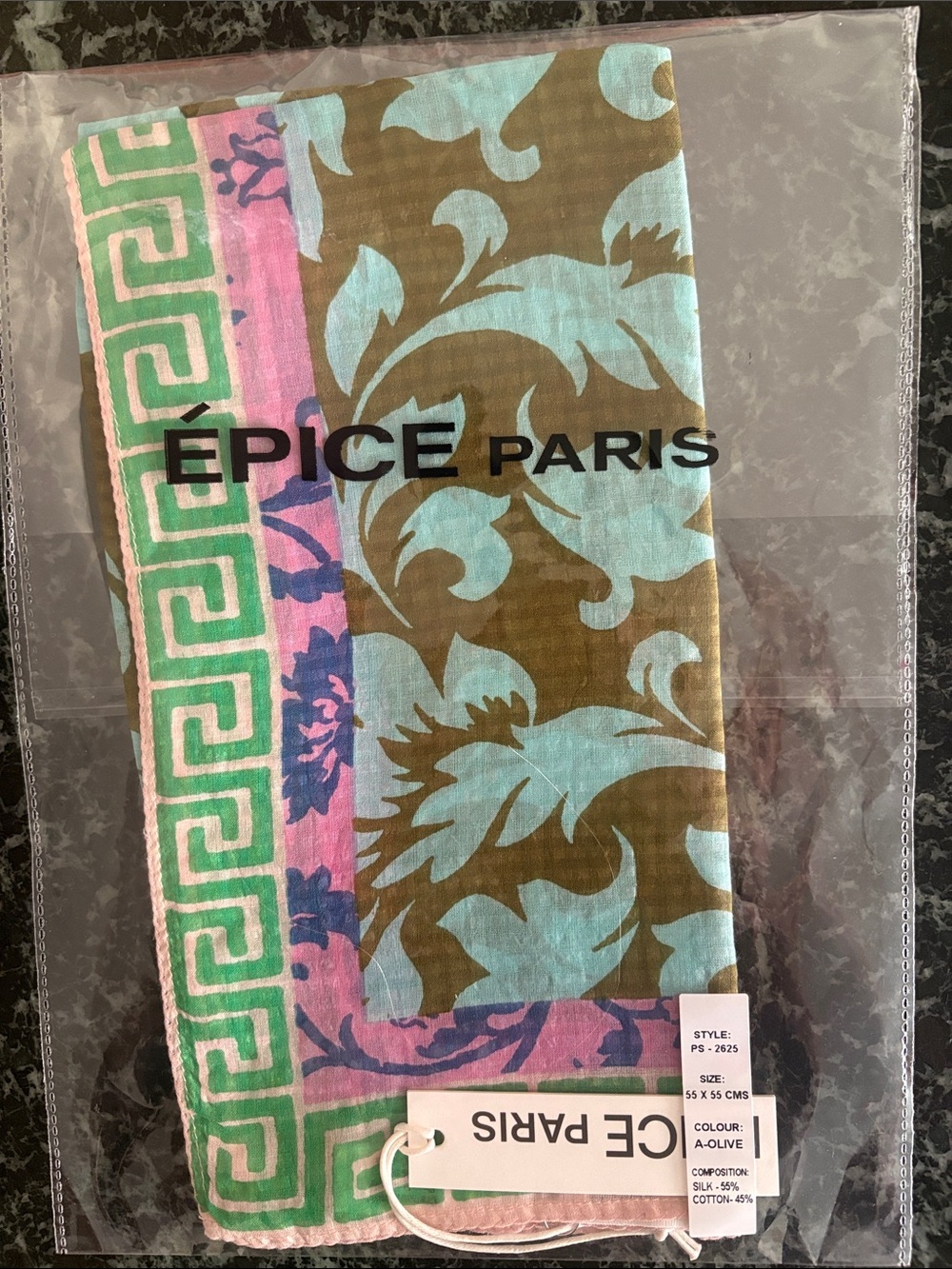 Épice Paris Olive  square Cotton-Silk Scarf